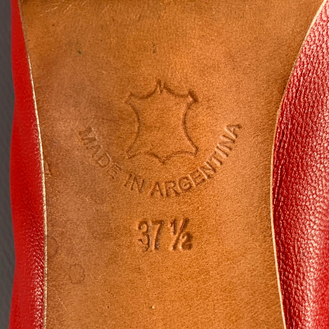 MARTINIANO Size 7.5 Red Goat Leather Pointed Toe Pumps