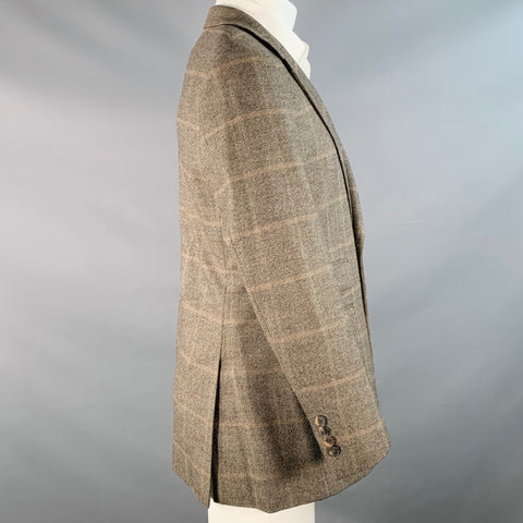BOSS by HUGO BOSS Size 38 Brown Black Virgin Wool Cashmere Windowpane Sport Coat