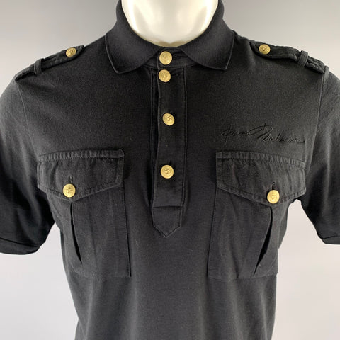 PIERRE BALMAIN Size XS Black Gold Embroidery Cotton Polo