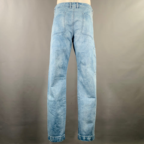 TODD SNYDER Size 36 Blue Light Blue Washed Cotton Straight Relaxed Jeans