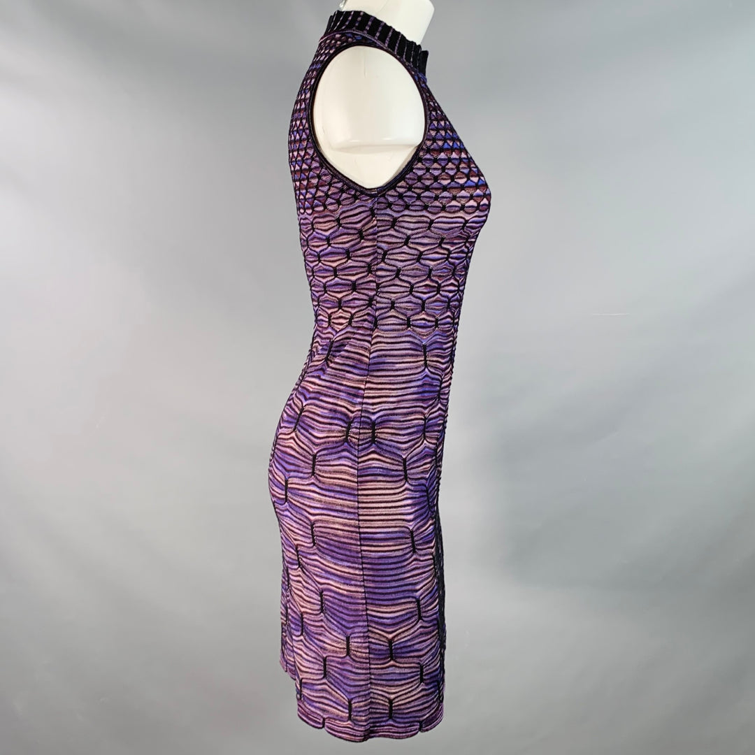 MISSONI Size 2 Purple Wool Blend Geometric High Neck Midi Dress