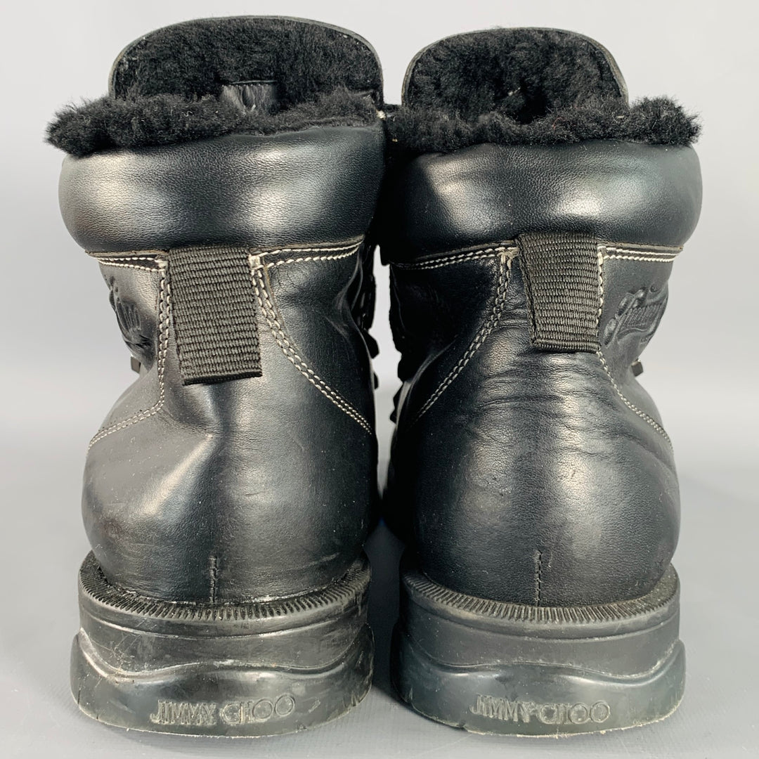 JIMMY CHOO Size 13 Black Leather Shearling Lace-Up Hiking Boots