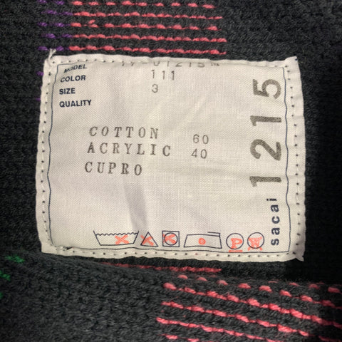 SACAI Size L Black Multi Color Stripe Cotton Blend One Pocket Sweater