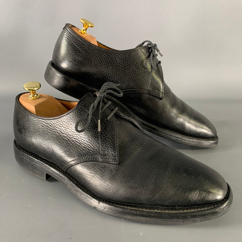 JOHN LOBB PERRIER Size 9 Black Textured Leather Pointed Toe Lace Up Shoes