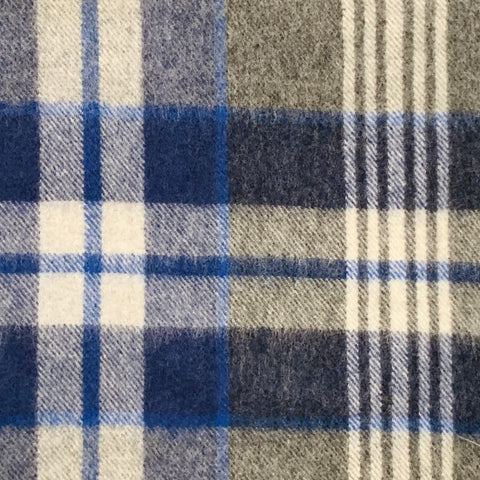NO BRAND Blue Grey Plaid Lambswool Cashmere Fringe Scarf