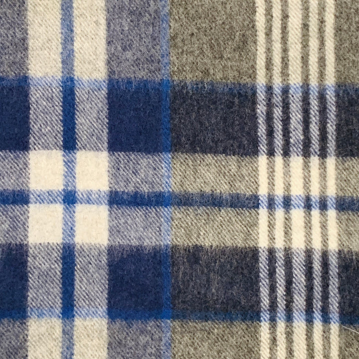 NO BRAND Blue Grey Plaid Lambswool Cashmere Fringe Scarf