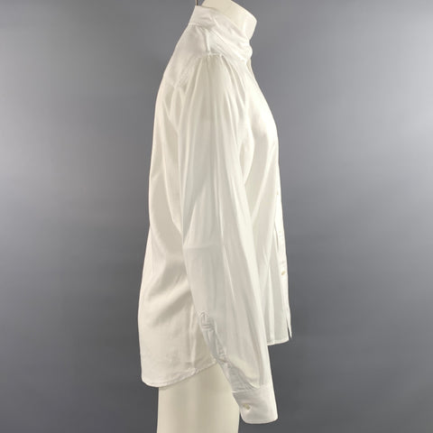 NN07 Size M White Patch Cotton Blend Button Down Long Sleeve Shirt