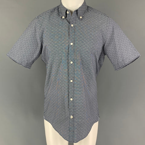BOSS by HUGO BOSS Size M Navy White Stripe Cotton Short Sleeve Shirt