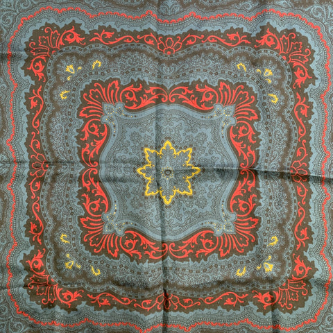 DAMON Blue Red & Black Abstract Floral Silk Pocket Square