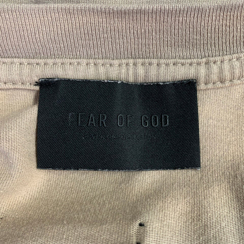FEAR OF GOD Size L Khaki Cotton Velvet Logo Crew Neck T-shirt