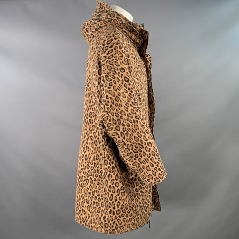 R13 Size S Tan Black Animal Print Oversized Hooded Parka Coat