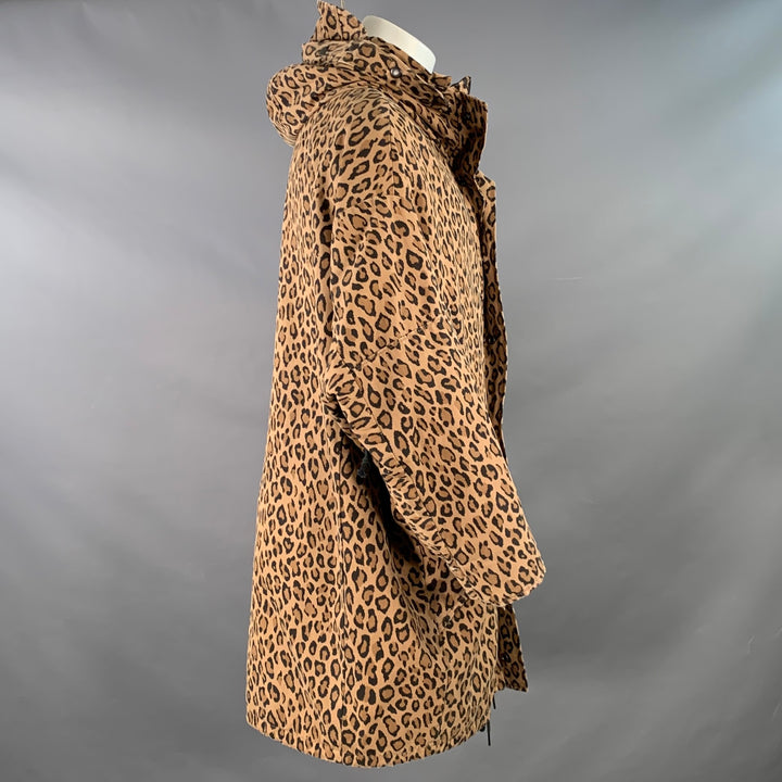 R13 Size S Tan Black Animal Print Oversized Hooded Parka Coat