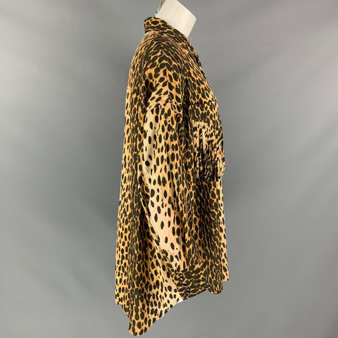 R13 Size XS Tan & Brown Animal Print Cotton Western Fringe Shirt