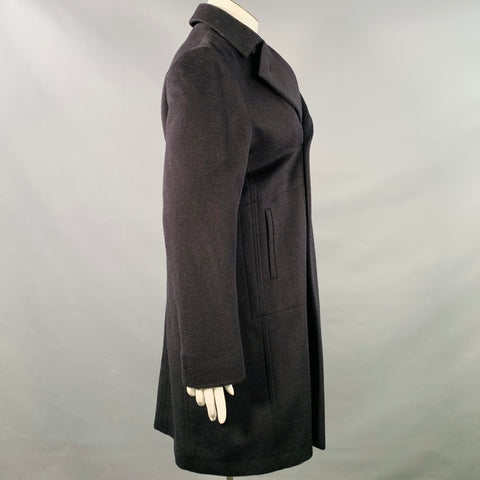 JIL SANDER Size XL Black Virgin Wool Camel Double Breasted Coat