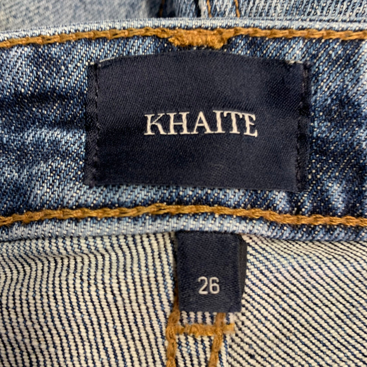 KHAITE Size 26 Daria Blue Cotton Blend High Waisted Slim Straight Jeans