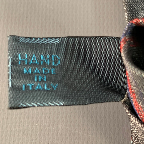 FENDI One Size Grey Red Diagonal Stripe Silk Tie