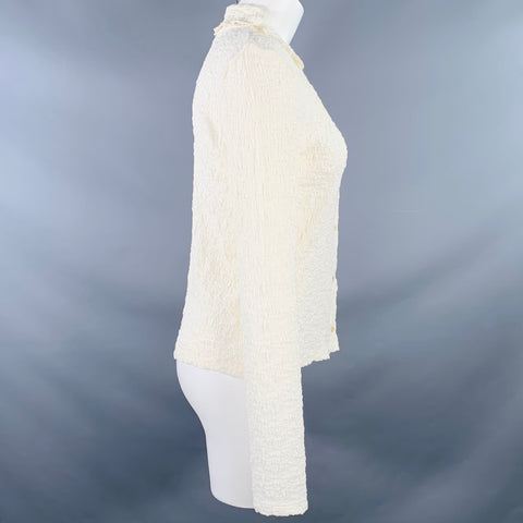 VINCE Size M Cream Cotton Blend Wrinkled Buttoned Casual Top