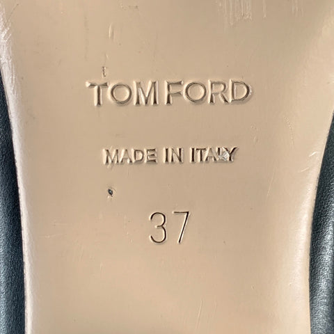 TOM FORD Mocassins plats à enfiler en cuir noir et doré avec chaîne, taille 7