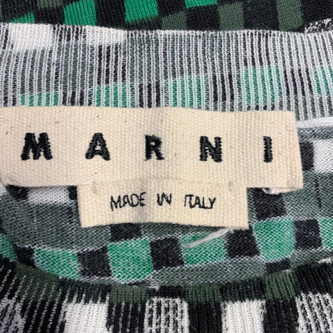 MARNI Size M Green Black Checkered Cotton Short Sleeve Pullover