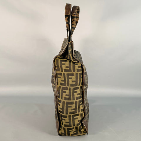 FENDI Brown Beige Monogram Nylon Foldable Tote Handbag