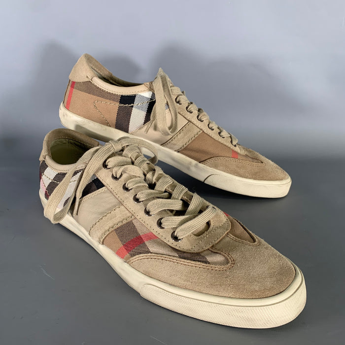 BURBERRY Size 10 Tan Brown Plaid Low Top Sneakers