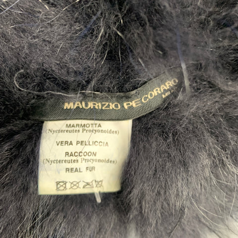 MAURIZIO PECORARO Black Blue Raccoon Fur Scarf