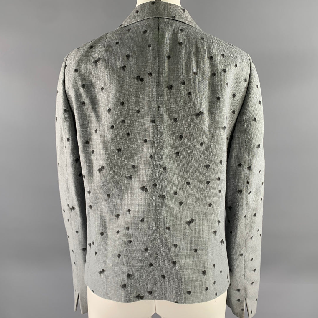 AKRIS Size 12 Grey Black Viscose Wool Spotted Cropped Blazer