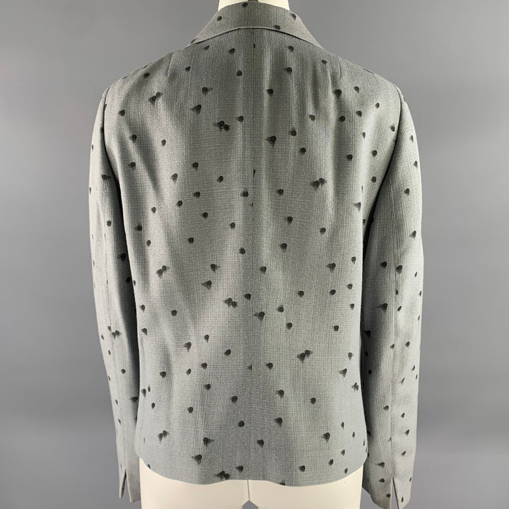 AKRIS Size 12 Grey Black Viscose Wool Spotted Cropped Blazer