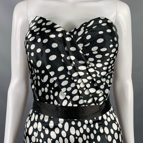 TERANI Size 6 Black White Viscose Blend Polka Dot Strapless Mermaid Gown