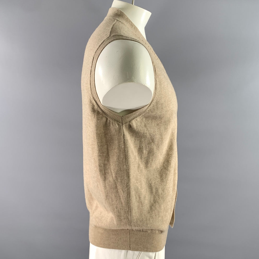 VELASCA Size L Tan Wool Ribbed Sweater Vest
