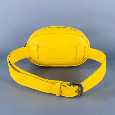 Sac Ceinture en Cuir Grainé Galet Chevron Moutarde Jaune VINTAGE