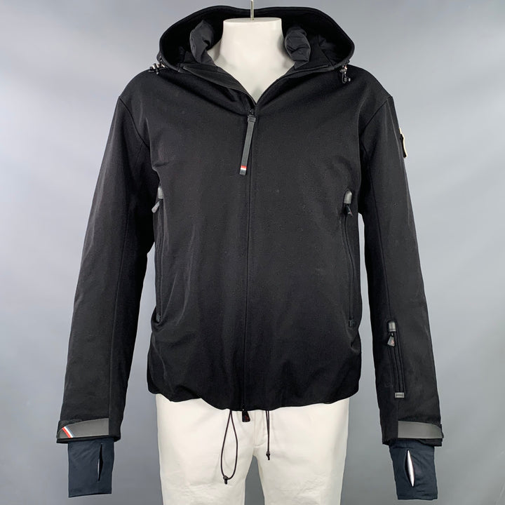 MONCLER Size XXXL Praz Black Nylon Blend Hooded Coat