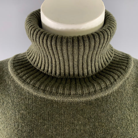 ESKANDAR Size M Green Olive Cashmere Oversized Turtleneck Sweater