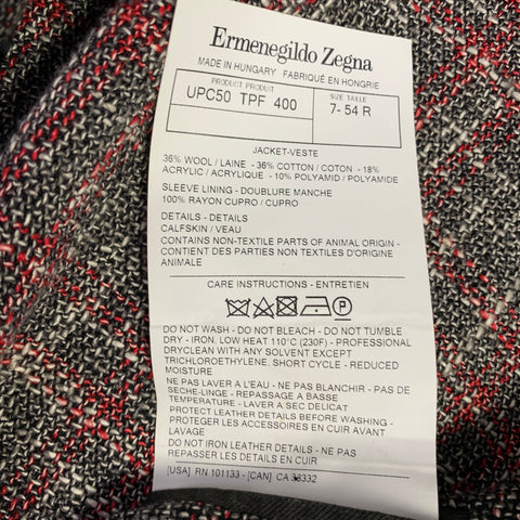 ERMENEGILDO ZEGNA Size 44 Grey Burgundy White Tweed Sport Coat