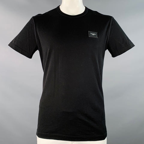DOLCE & GABBANA Size L Black White Logo Cotton Crew Neck T-shirt