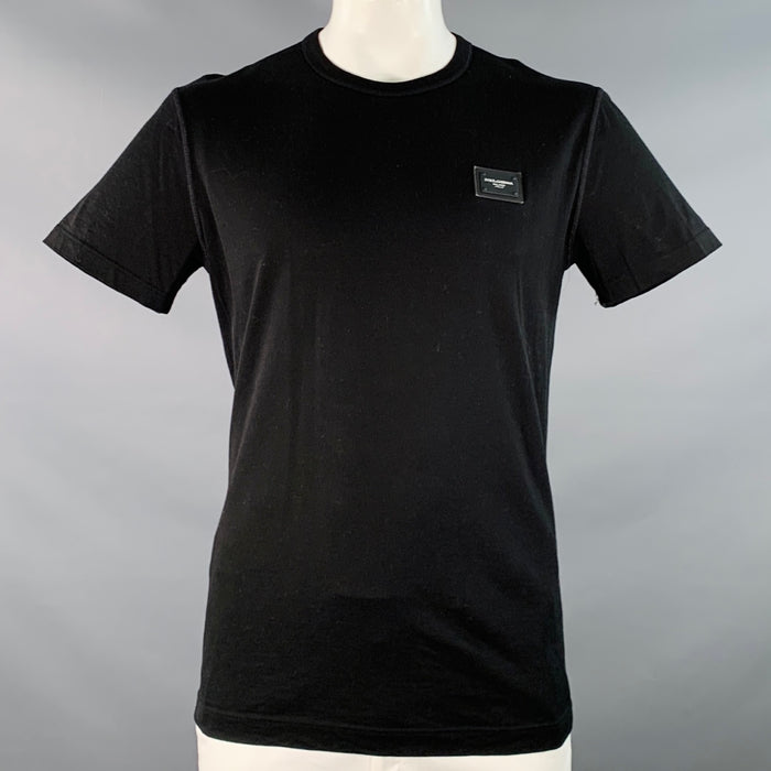 DOLCE & GABBANA Size L Black White Logo Cotton Crew Neck T-shirt