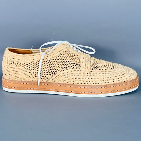 ROBERT CLERGERIE Size 8 Natural Woven Raffia Lace-Up Shoes