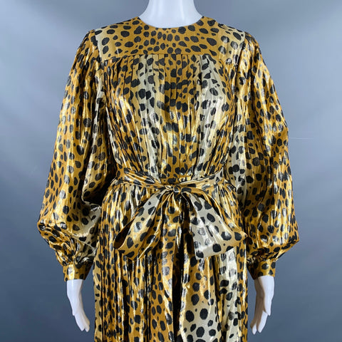 MARC JACOBS Size 2 Gold Black Silk Metallic Animal Print Pleated Dress