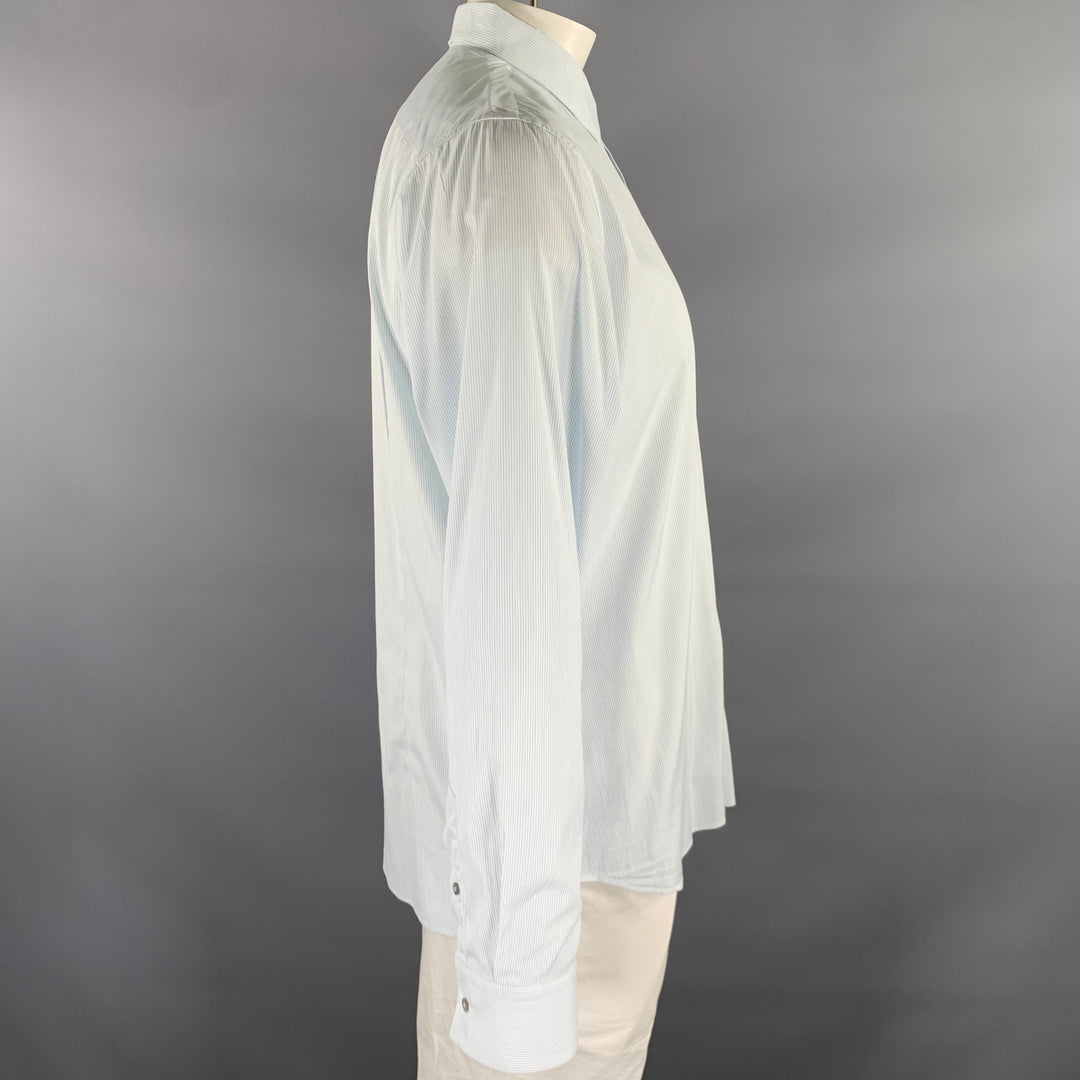 JIL SANDER Size L Blue White Pinstripe Cotton Blend Long Sleeve Shirt