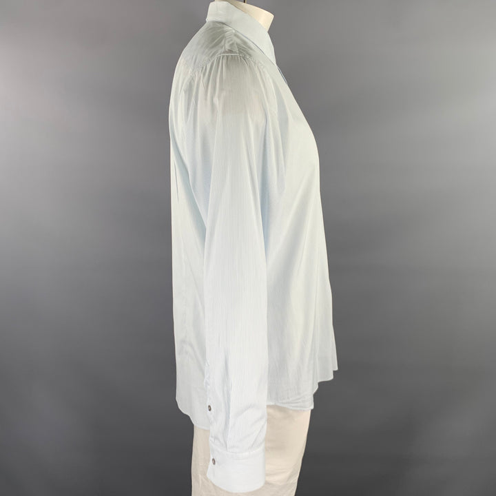 JIL SANDER Size L Blue White Pinstripe Cotton Blend Long Sleeve Shirt