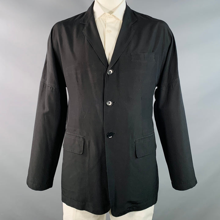 YOHJI YAMAMOTO Size XL Black Silk Single Breasted Drop Shoulder Sport Coat