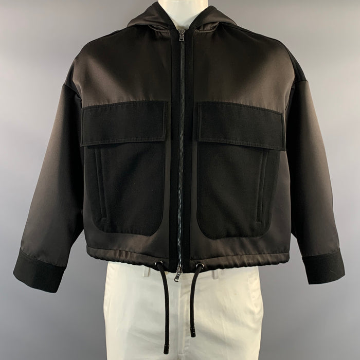 EMPORIO ARMANI Size 44 Black Polyester Zip Up Jacket