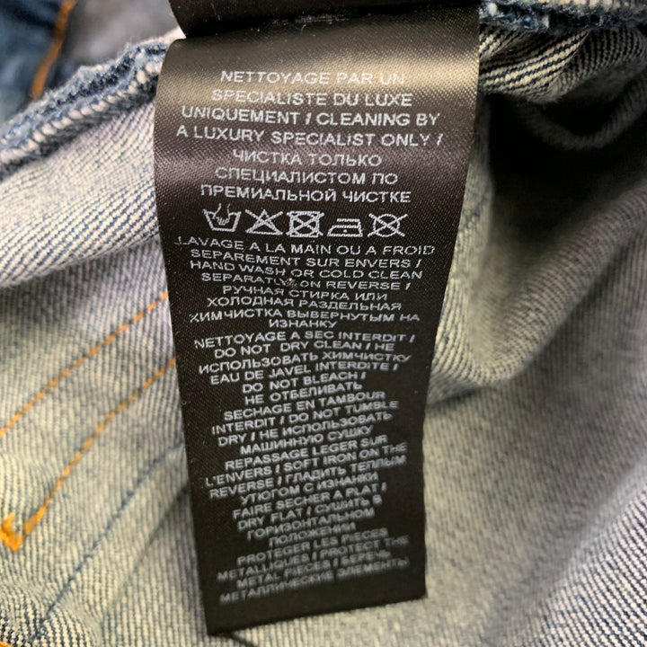 BALMAIN Size 32 Blue Contrast Stitch Cotton Blend Skinny Button Fly Jeans