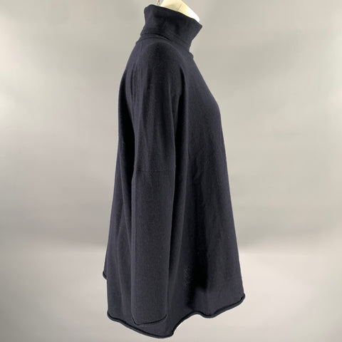 ESKANDAR Size M Navy Cashmere Turtleneck Sweater