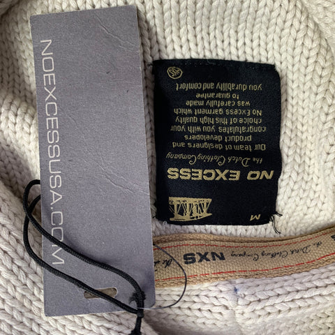 NO EXCESS Size M Beige Knit Cotton Blend Shawl Collar Sweater