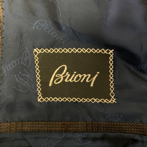 BRIONI Size 42 Brown Orange & Blue Tartan Linen Wool Sport Coat