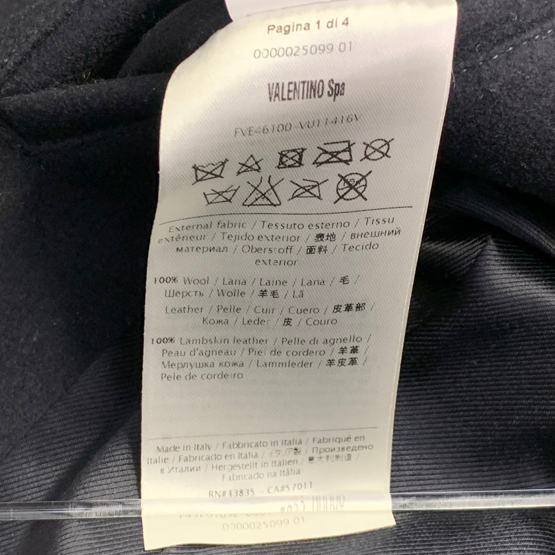 VALENTINO Size 36 Navy Wool Lambskin Leather Double Breasted Peacoat