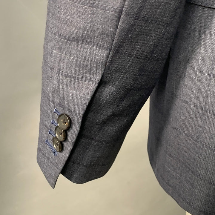 SALVATORE FERRAGAMO Size 40 Navy Blue Checkered Virgin Wool Sport Coat