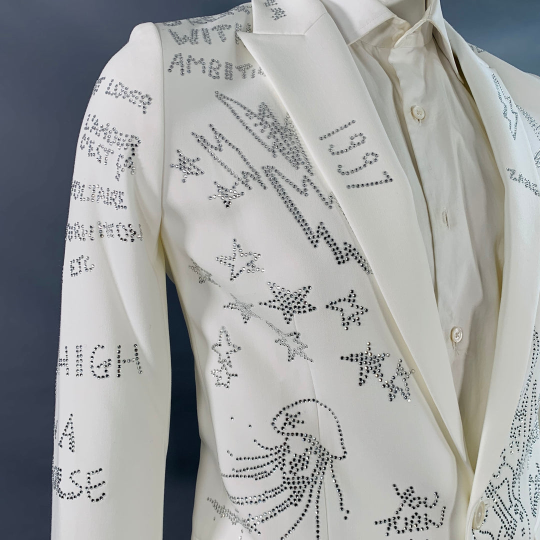 ZADIG & VOLTAIRE Size 42 Viva Strass Beige Studded Polyester Blend Peak Lapel Sport Coat