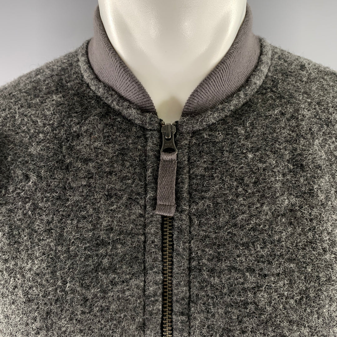 HARTFORD Size L Grey Textured Wool Blend Bomber Jacket